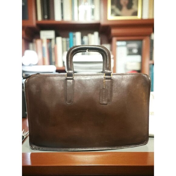 VTG Coach Handle Portfolio 5050 Mocha Leather Brass Early 80s NYC Glue In + Tag - Picture 2 of 8